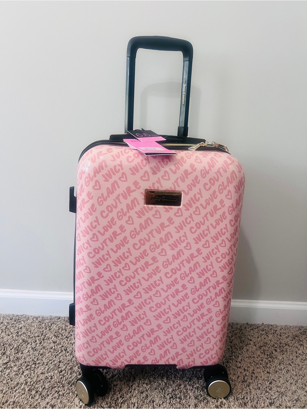 NWT JUICY COUTURE peach logo  21" XL SPINNER Carry-On SUITCASE Luggage